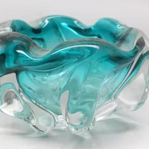 Teal & Clear Art Glass Ashtray/Bowl