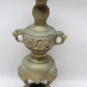 Brass Chinese Candlestick with Foo Dog Feet