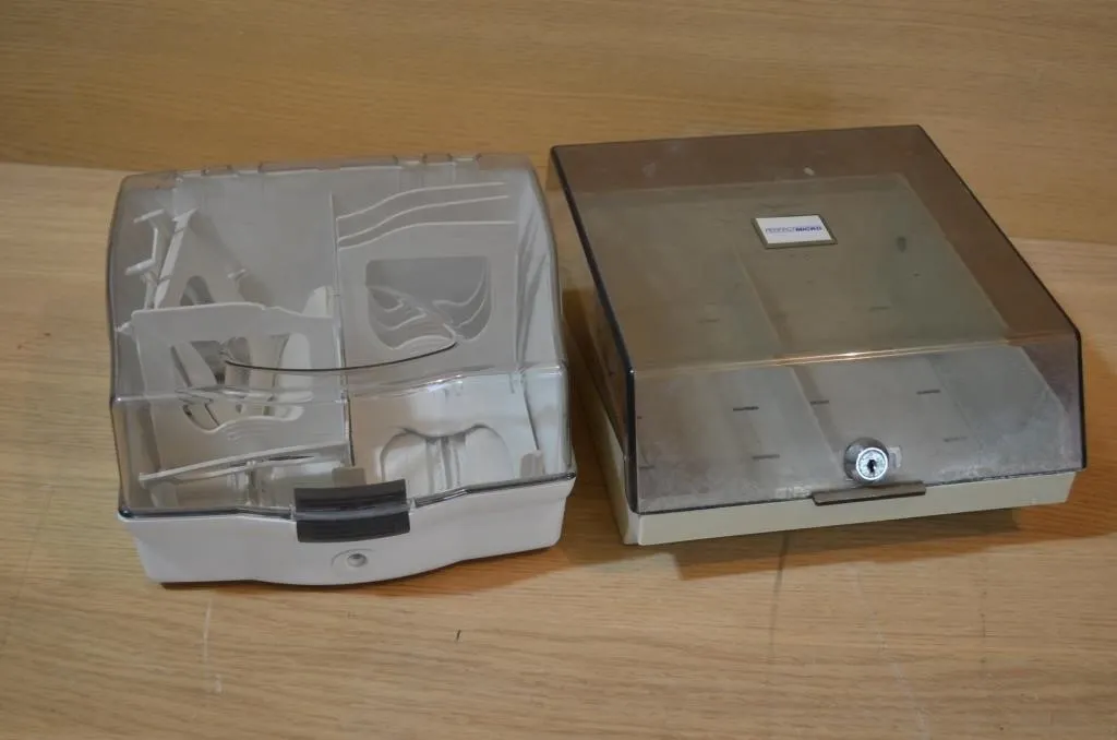 Vintage 3.5-inch floppy disk storage boxes with
