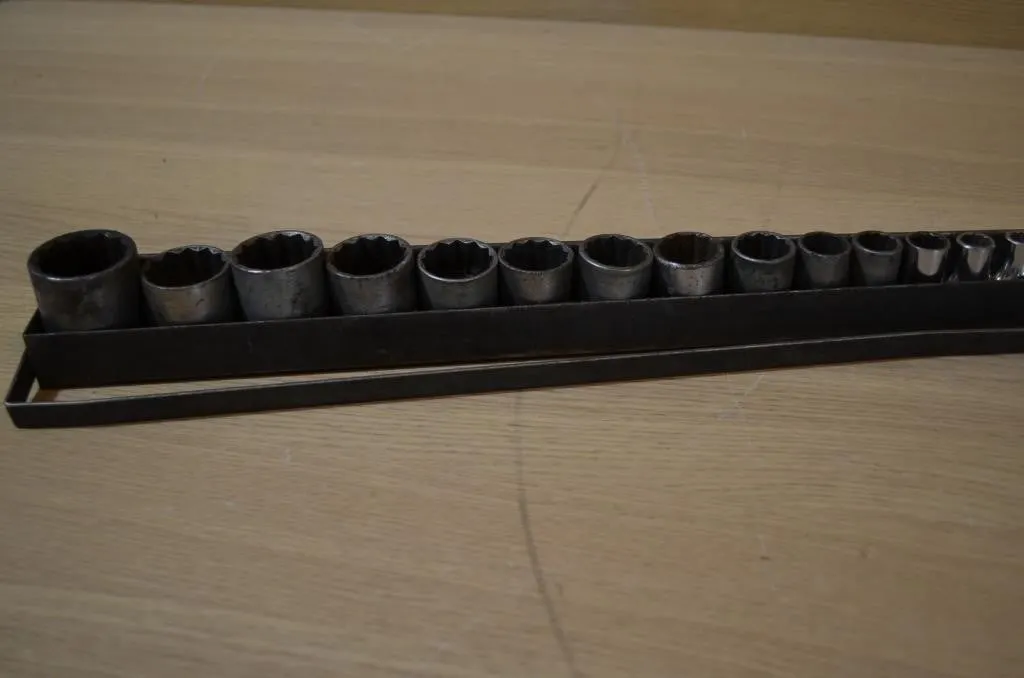 Vintage Snap-on metal socket tray organizer with a