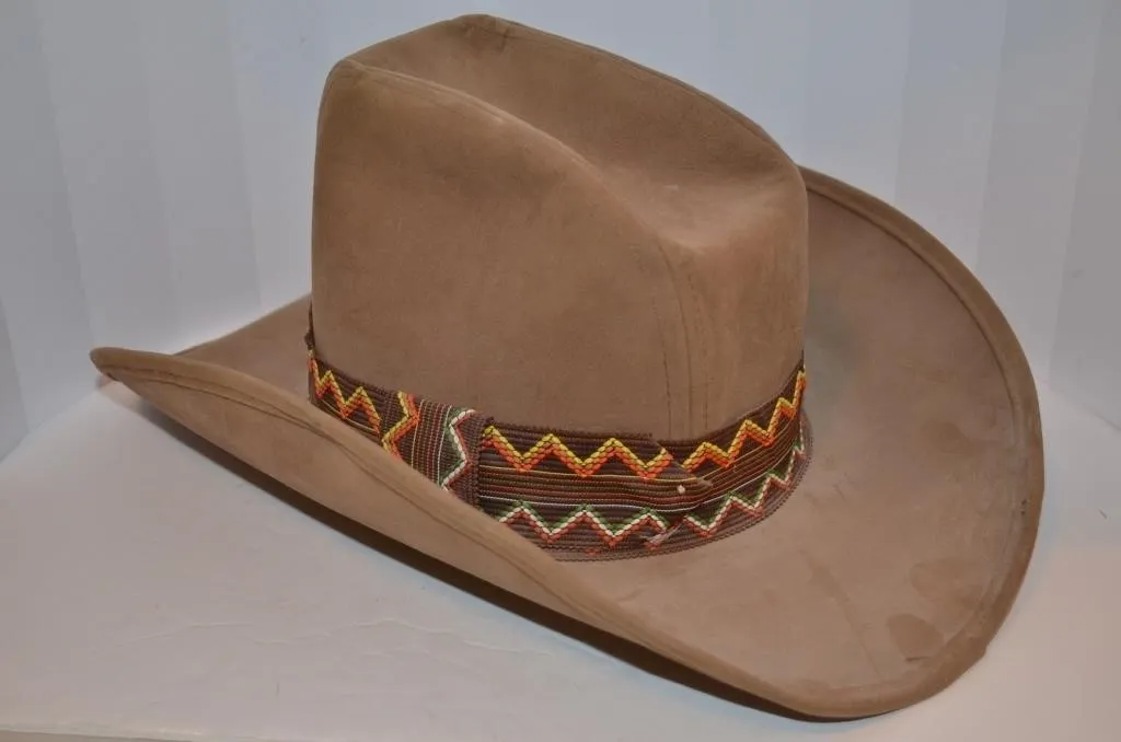 Brown Western cowboy hat featuring a wide brim and