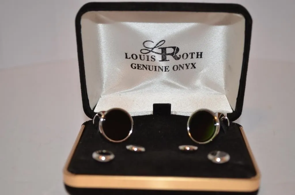 Louis Roth genuine onyx round cufflink and