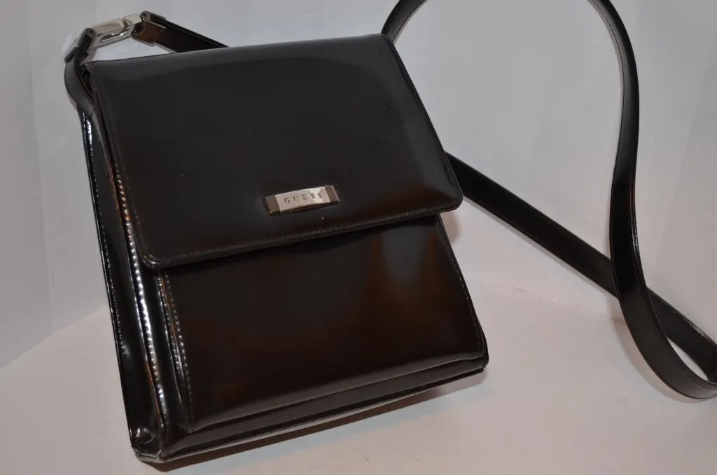 Vintage black patent faux leather Guess shoulder
