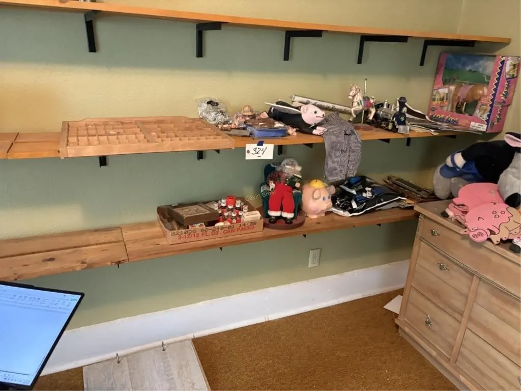 Contents of Shelves. Misc Figures, Walking horse