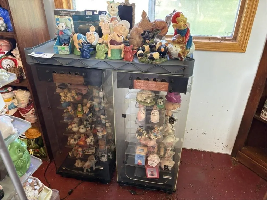 (2) Display Cases w/Pig Items