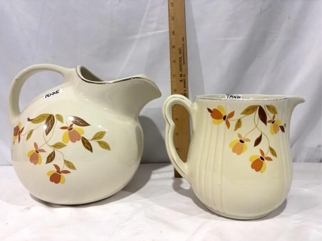 Hall autumn leaf 2 pitchers, large ball pitcher &