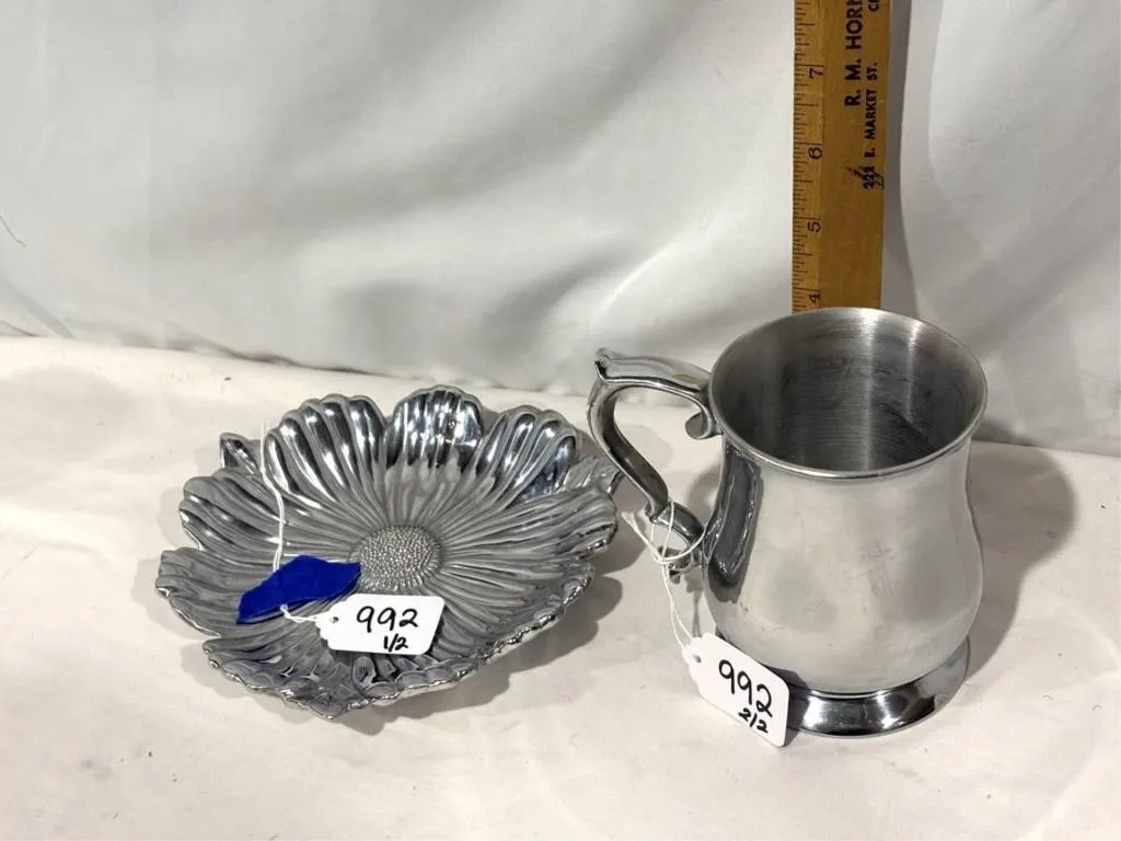 Fitz and Floyd silver flower plate and silver mug