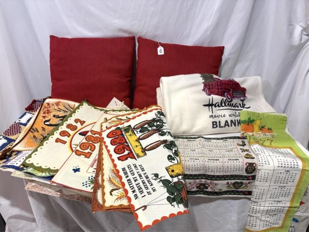 2 pillows, Hallmark blanket and wall calendars