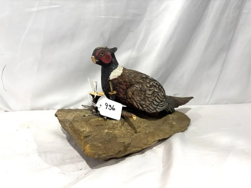Hand Carved Rooster Pheasant, broken