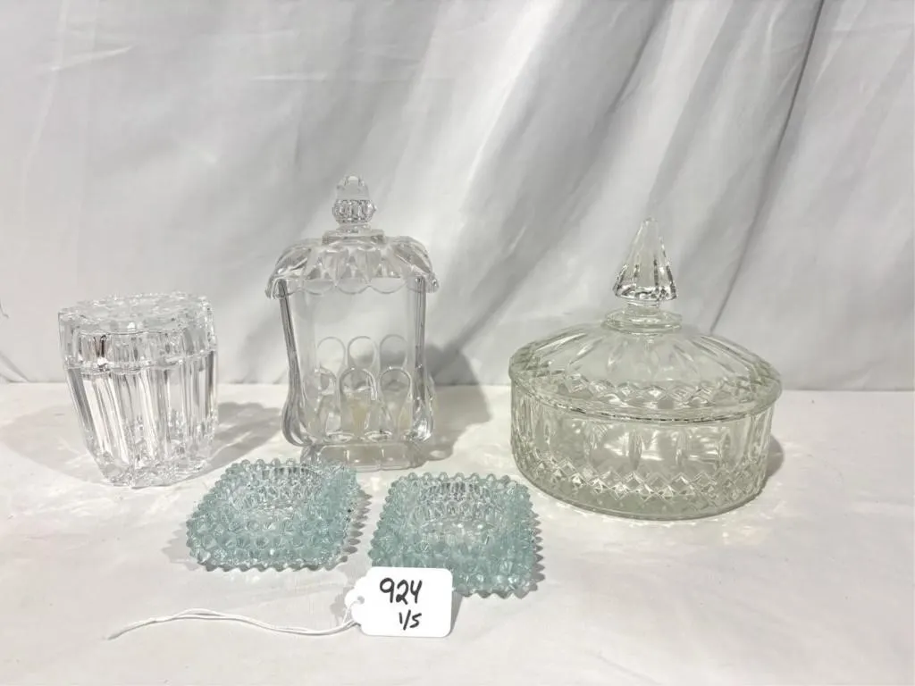 Crystal candy dishes and candle holders, cracks