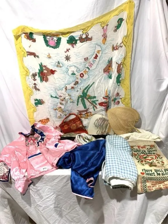 Japan scarf, oriental fan and misc. items