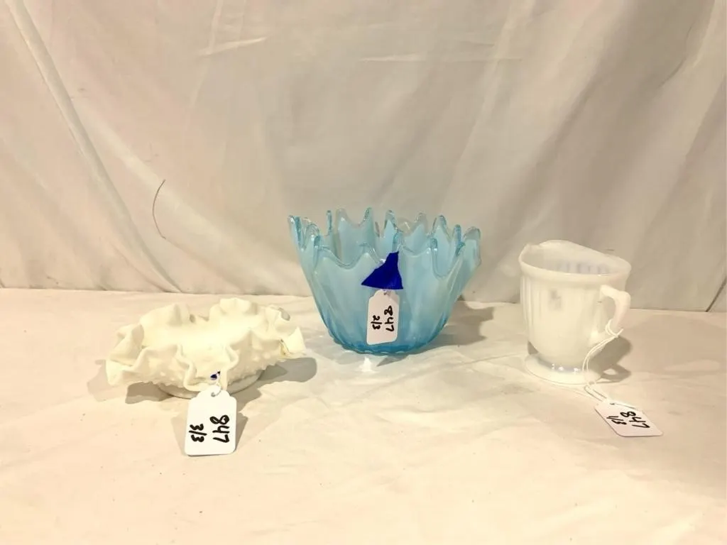 White & blue glass pieces (Possibly milk glass)