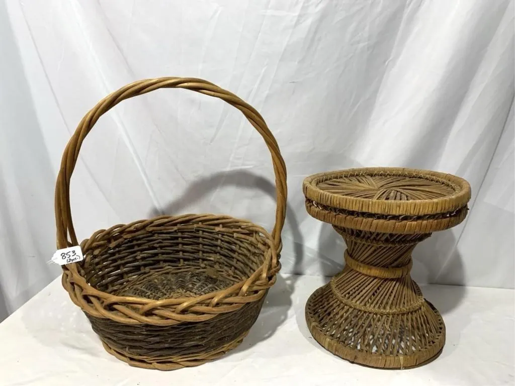 Basket and stand (both woven)
