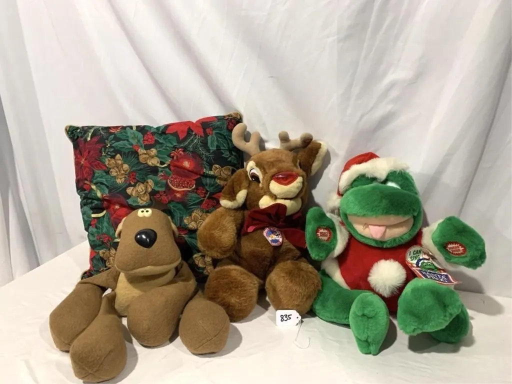 Christmas pillow and stuffed animals