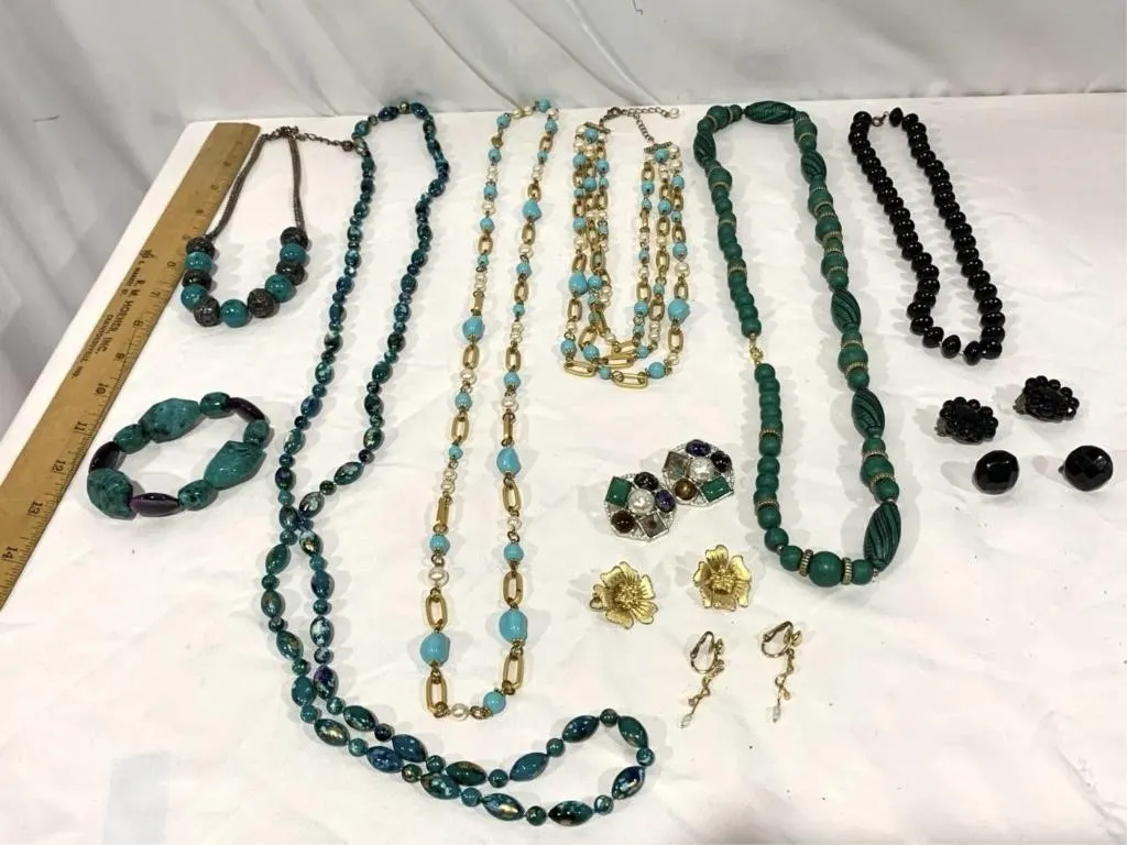 Vintage costume jewelry, bracelet, necklaces and