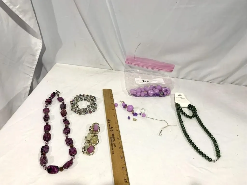 Vintage costume jewelry with lavender / green