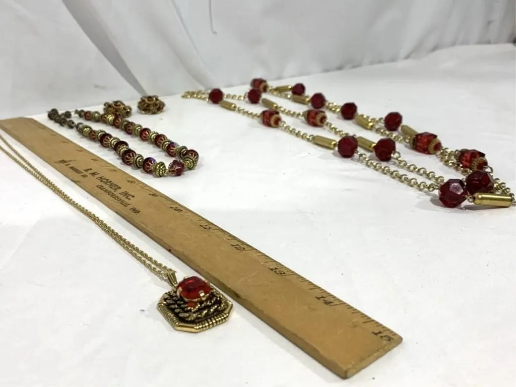 Vintage costume jewelry, red & gold color