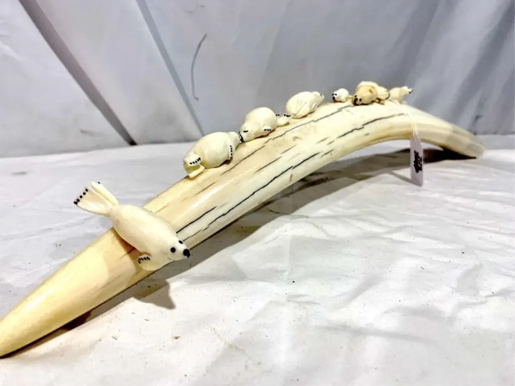 Arctic "Seal Hunt" Walrus Tusk Sculpture