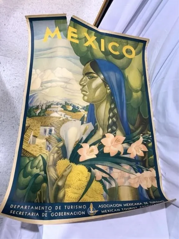 1945 Mexico Travel Poster AX Pena Offset Litho