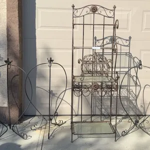 Wrought Iron Shelf, Bird Stand Pair