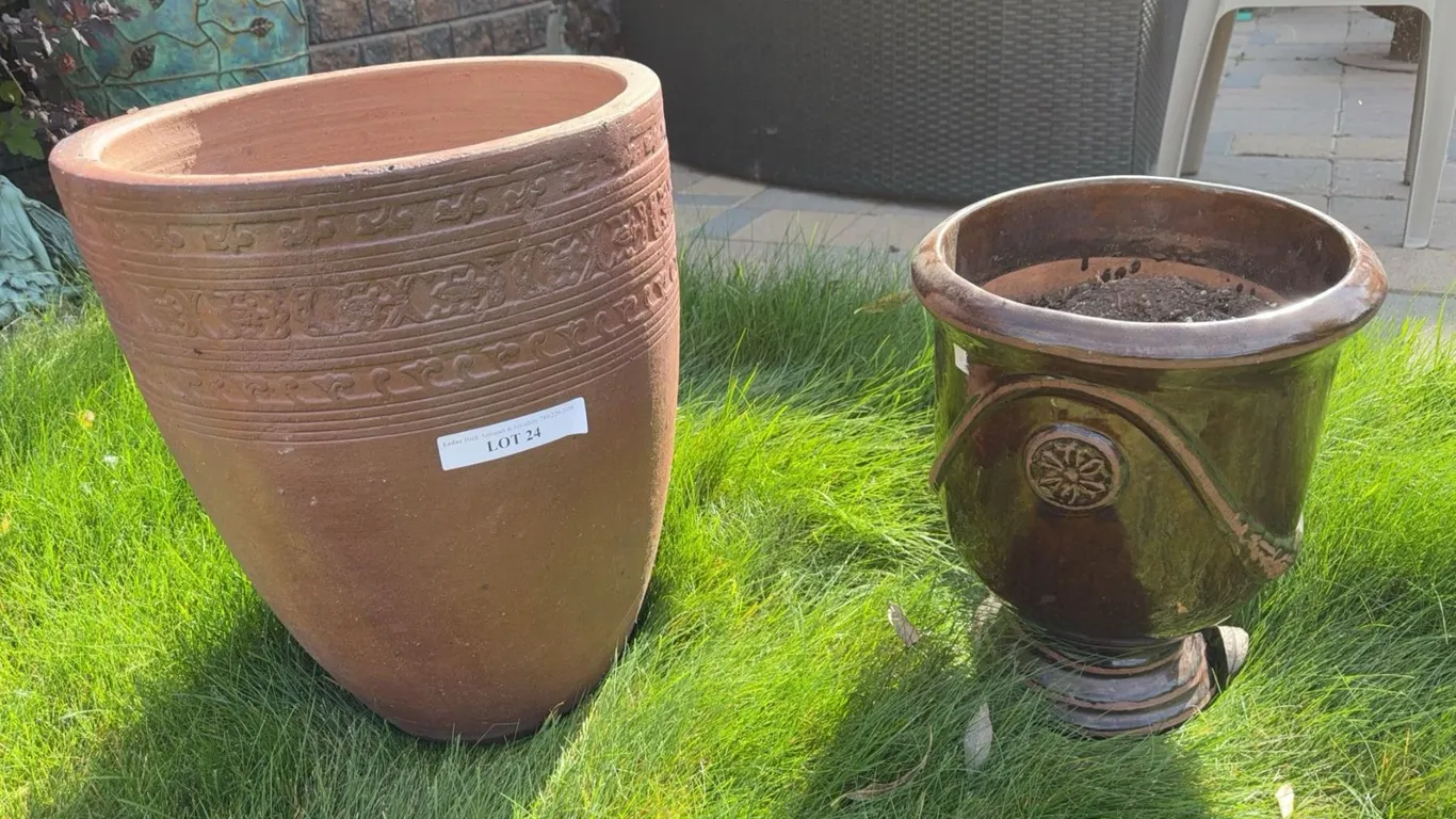 Terracotta and Glazed Ceramic Planters Pair