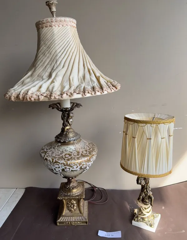 Putto Motif Table Lamps With Shades
