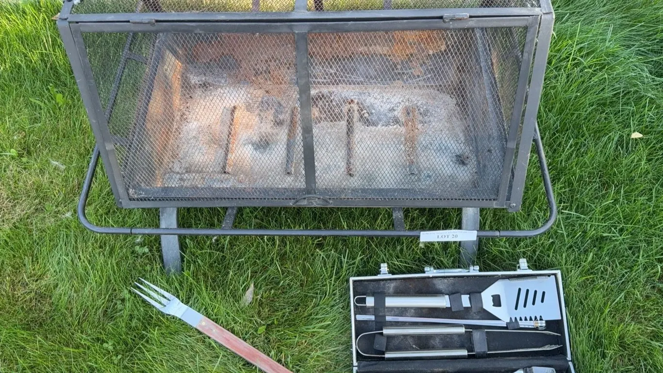 Rectangular Metal Fire Pit With Grill Tool Set