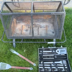 Rectangular Metal Fire Pit With Grill Tool Set