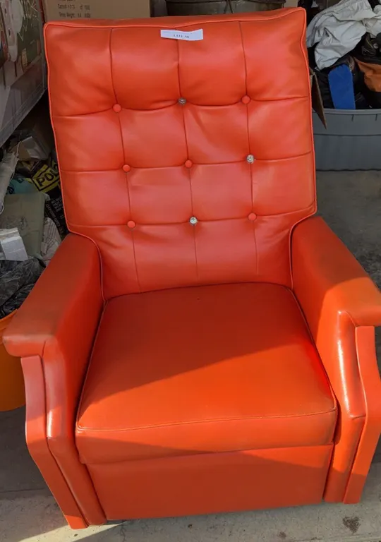 Orange Vinyl Recliner Chair with Tufted Back