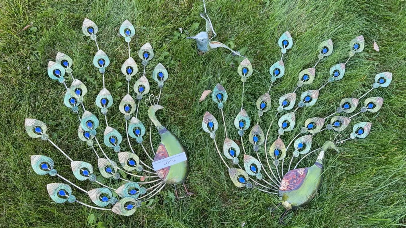 Peacock And Bird Metal Garden Art Lot