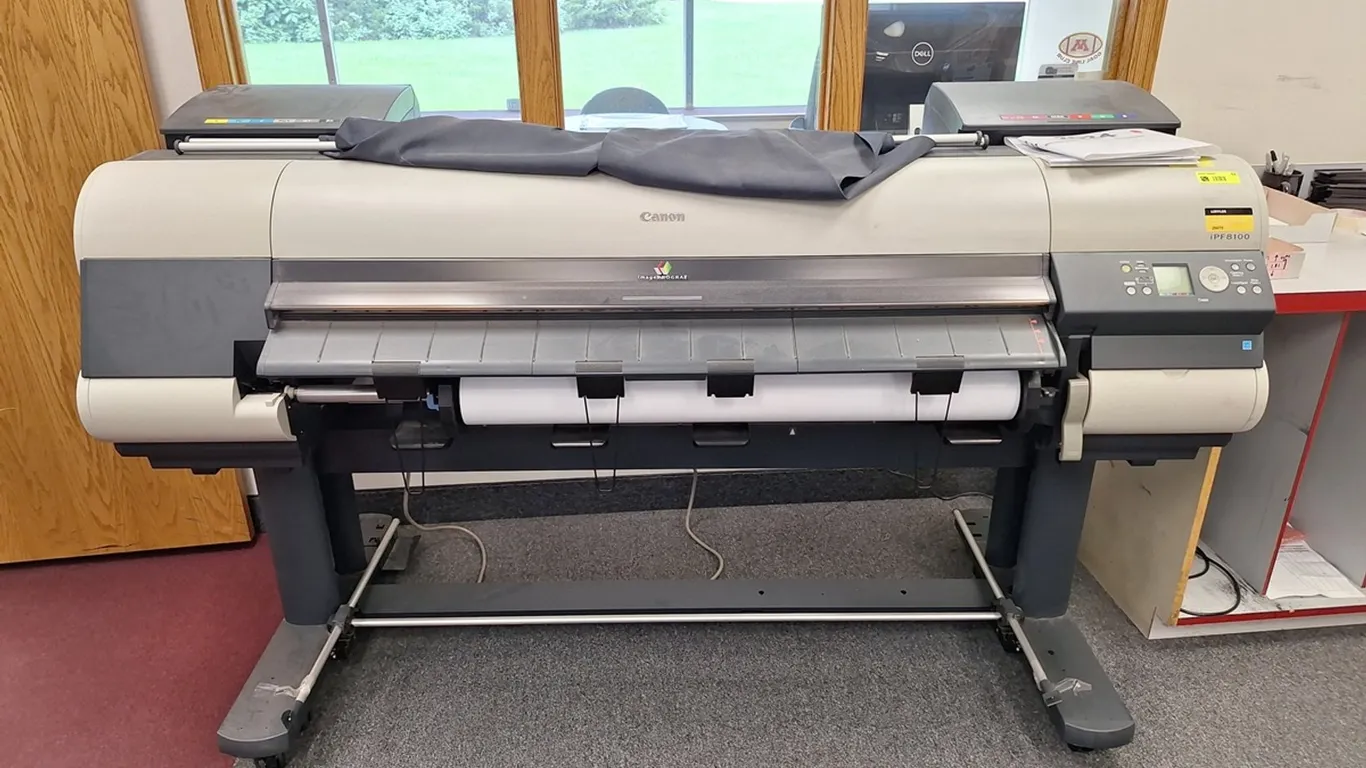 Canon iPF8100 Plotter for Parts or Repair with Assorted Photo Paper, Stand and More