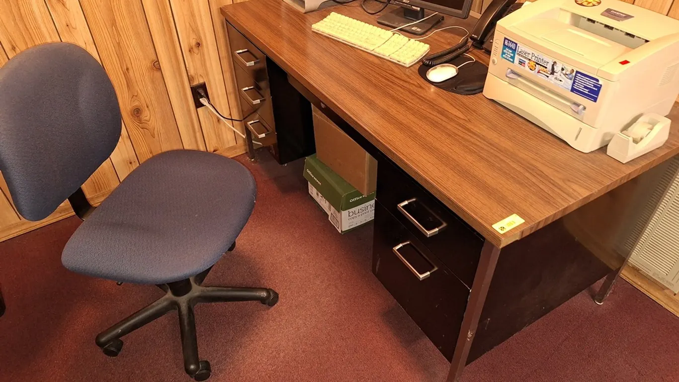 Wood/Metal Desk with Rolling Chair, 5'x30"x30"