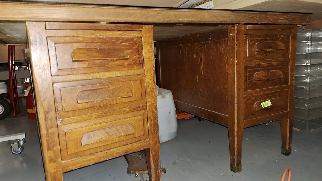 Vintage 5' Wood Desk with Glass Top