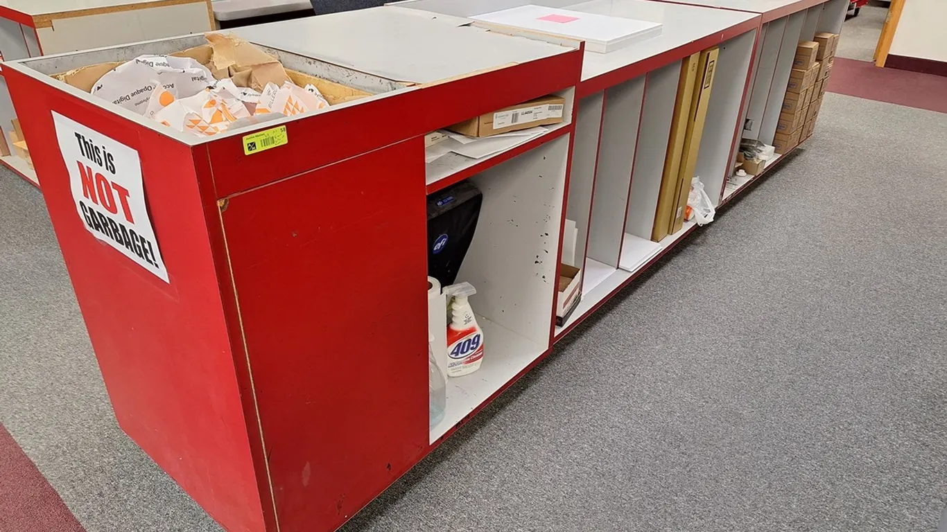 8 Assorted Red Wood Modular Cabinets