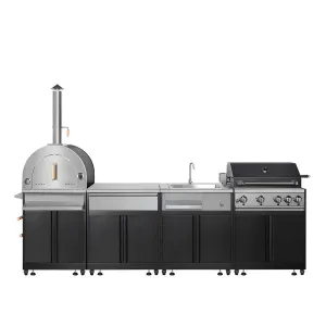 11' 4-Burner Outdoor Kitchen Island (Black), 48000 BTUs, Built-In Pizza Oven,  TMG-LKS11B