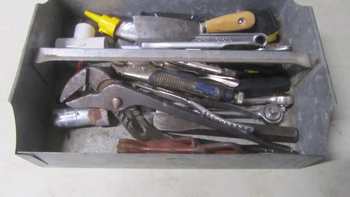 Galvanized Tool Tray w/Assorted Hand Tools