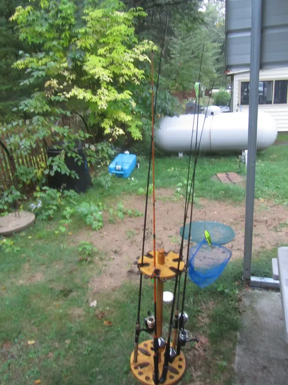 Wood Rod Holder w/(5) Assorted Rod & Reel Combos