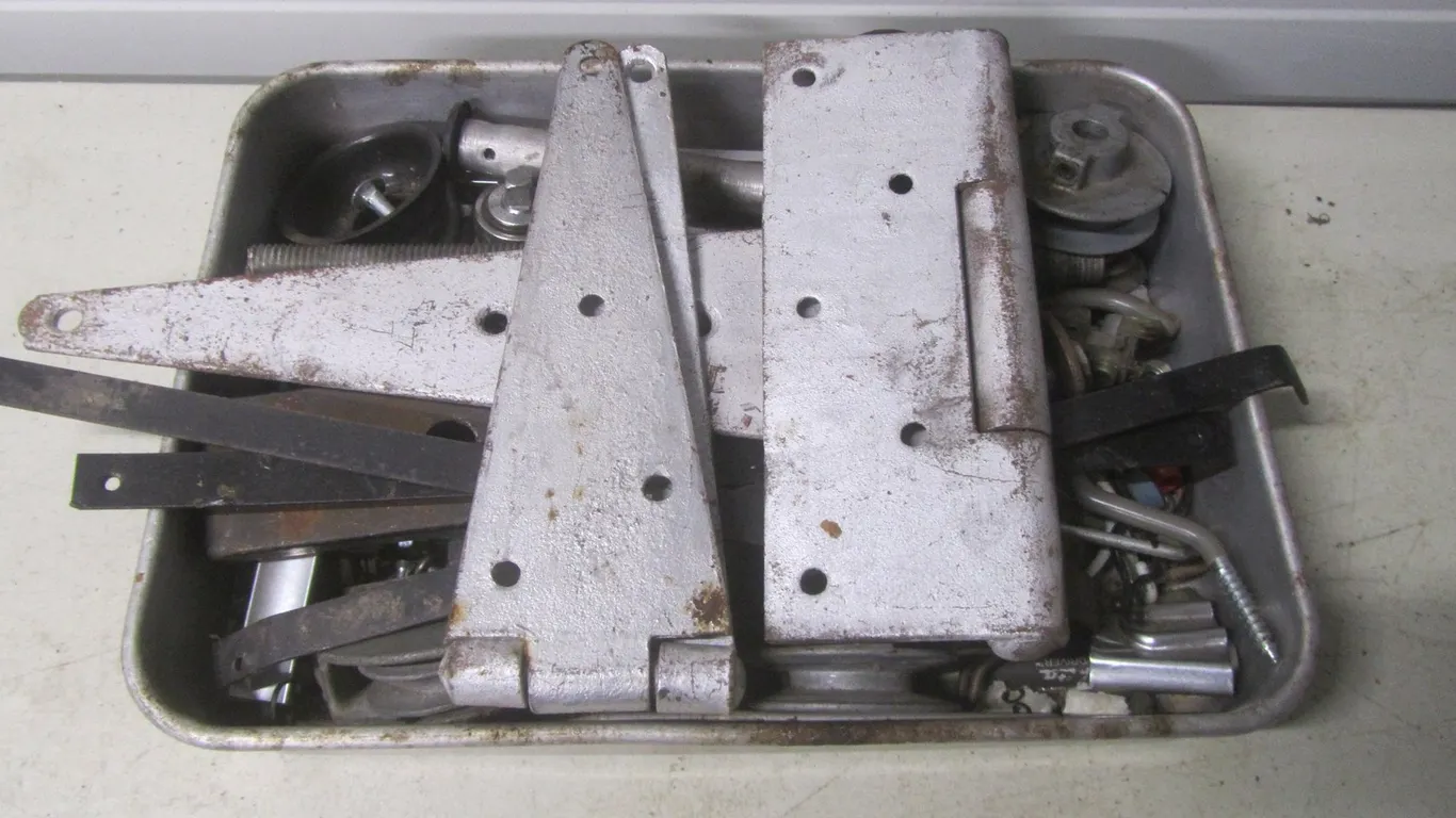 Baking Pan Full Of Assorted Hardware
