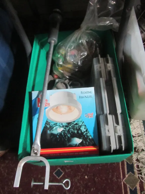 Box Of Assorted Fishing Supplies And More