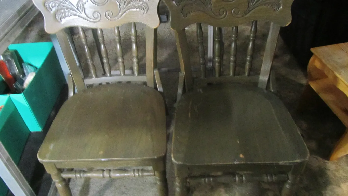 (2) Nice Vintage Hand Carved Back Oak Dining Chairs