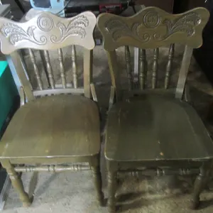 (2) Nice Vintage Hand Carved Back Oak Dining Chairs