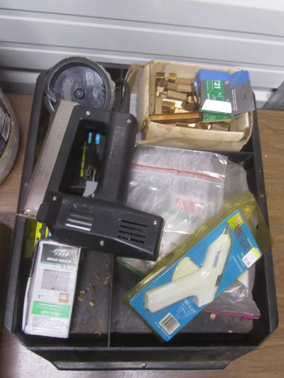 Electric Nail Gun, Mini Hot Glue Gun, Assorted Staples, And More