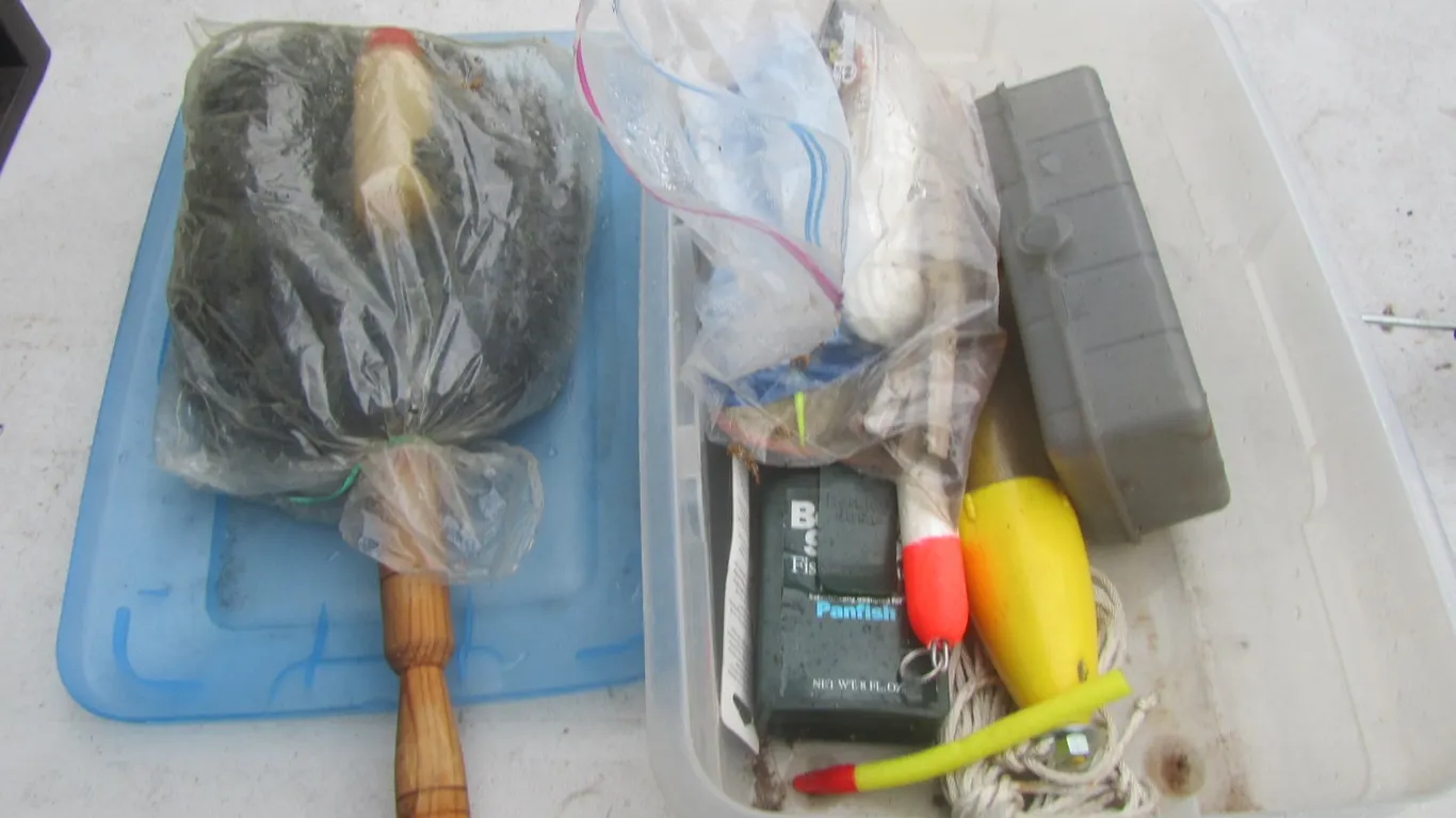 Sterilite Tote Full Of Assorted Fishing Supplies