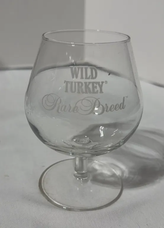 Wild Turkey Rare Breed brandy snifter with a short stemmed pedestal base