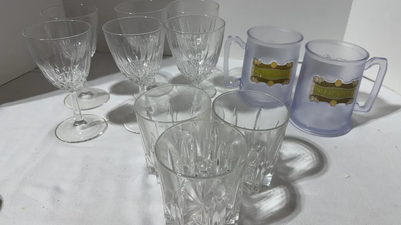 Assortment of clear glassware