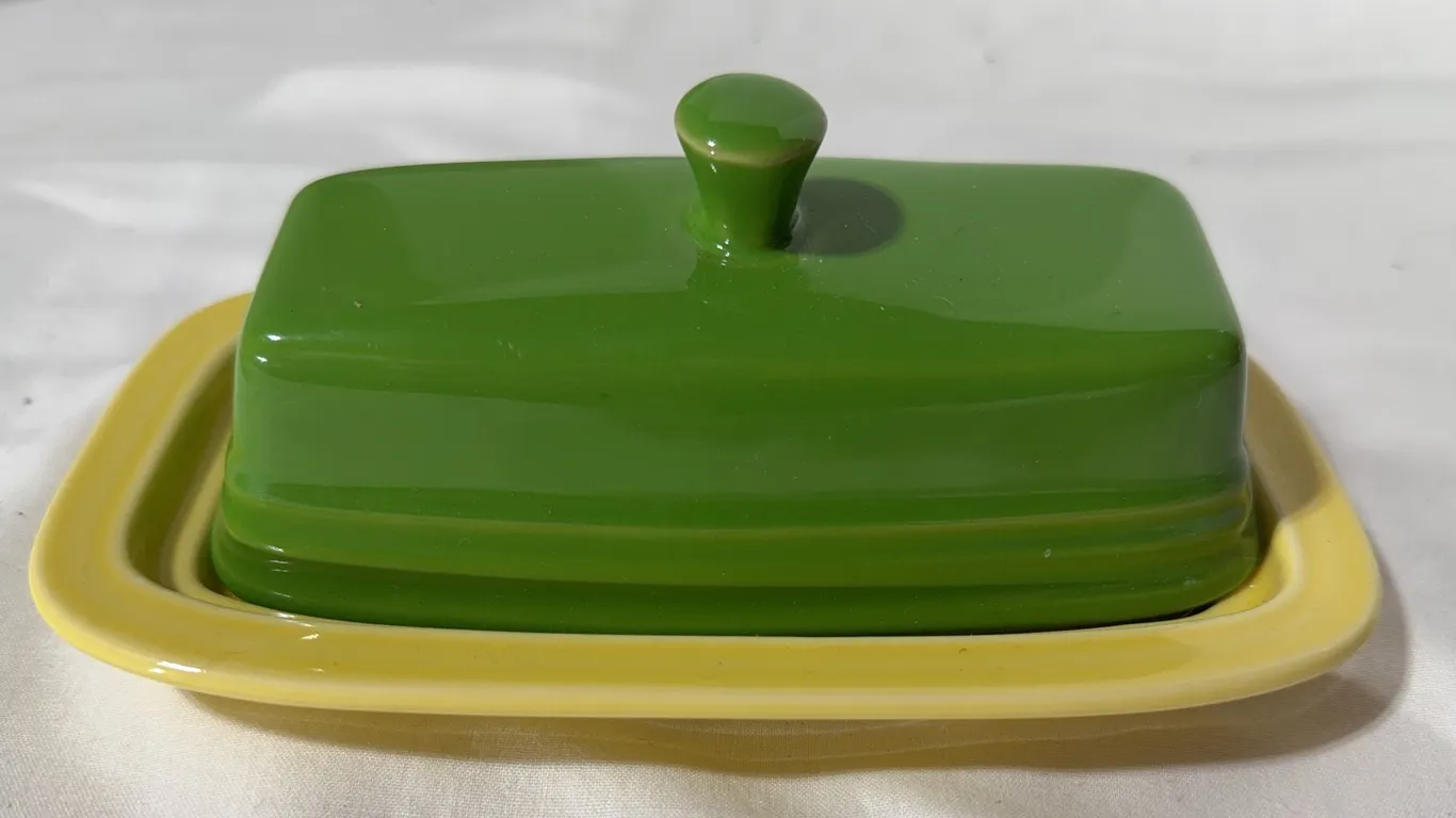 Fiesta Covered Butter Dish in a vibrant chartreuse and yellow colorway