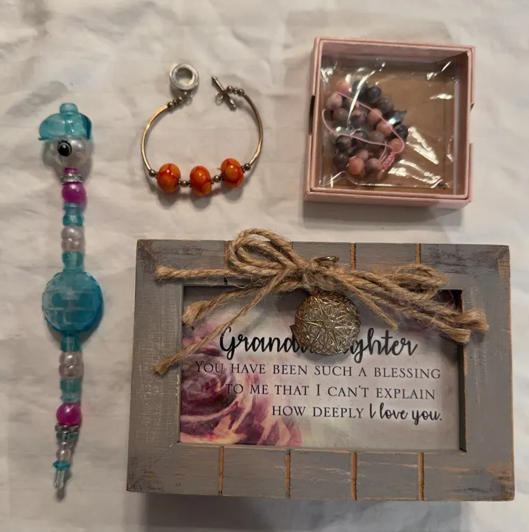 Granddaughter jewelry box with 12th birthday bracelet and two other bracelets