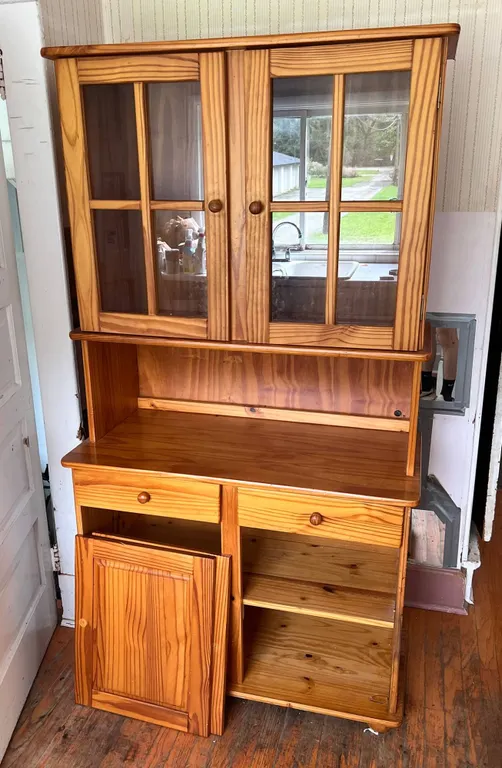 Pine Wood Kitchen Hutch With Glass Doors