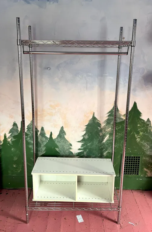 Chrome Garment Rack With Shelf & Cubby