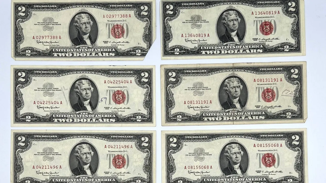 6 U.S. $2 Red Seal Notes Assorted Serial